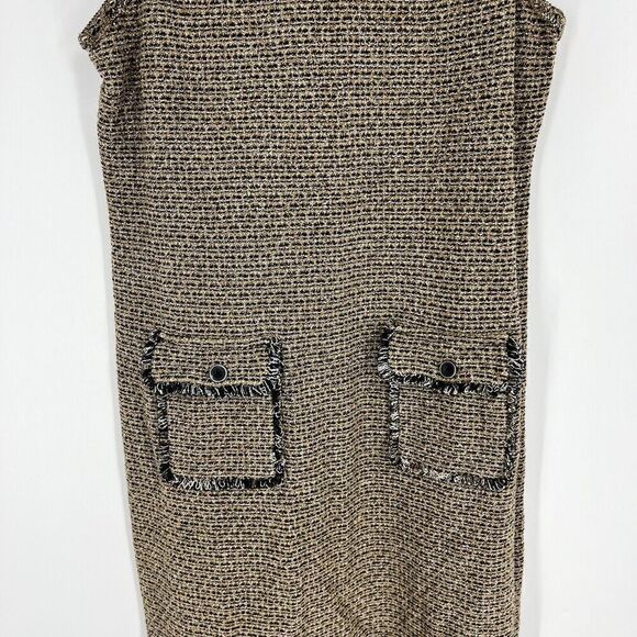 J Jill Dress Size XS Womens Butterscotch Tweed Knit Shift Jumper Pocket Fringe - Picture 3 of 9